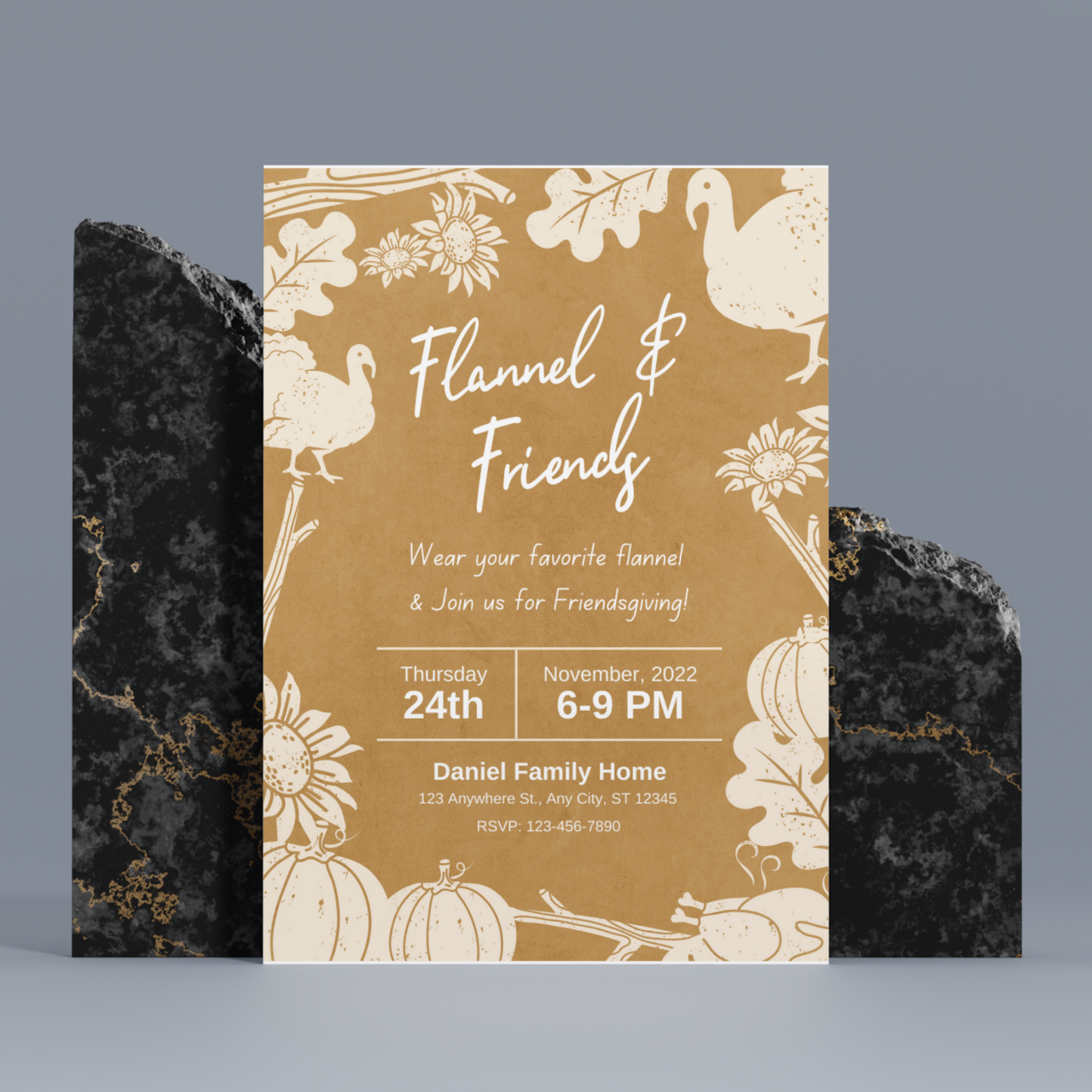 Flannel and Friends Friendsgiving Invitation Template | Flannel Thanksgiving Invite