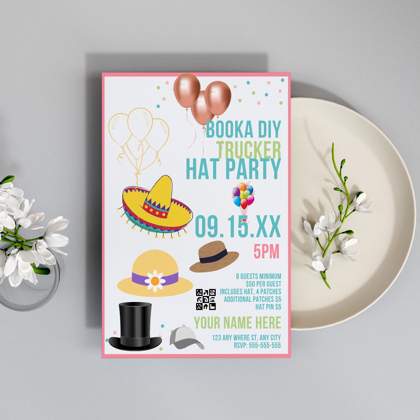 Trucker Hat Bar Flyer Template | Trucker Hat Bar Party Booking Flyer Invite