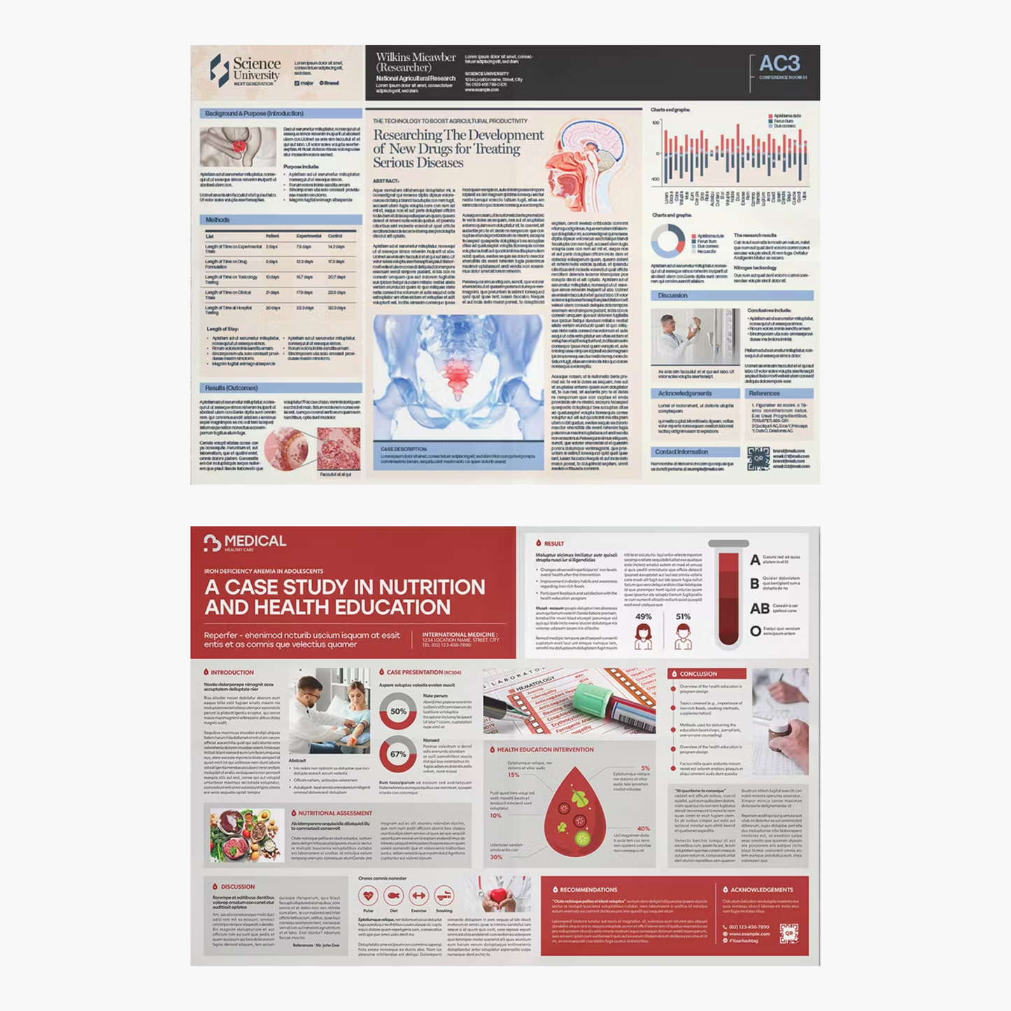 10 Research Poster Template Bundle | Academic Scientific Medical Research Case Study Poster Templates | Adobe Indesign