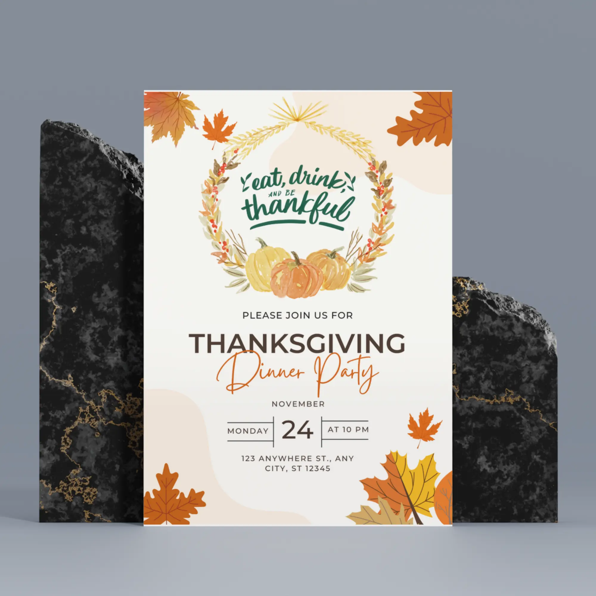 Eat drink and be thankful Thanksgiving Dinner Party Invitation Template - CreativeRino