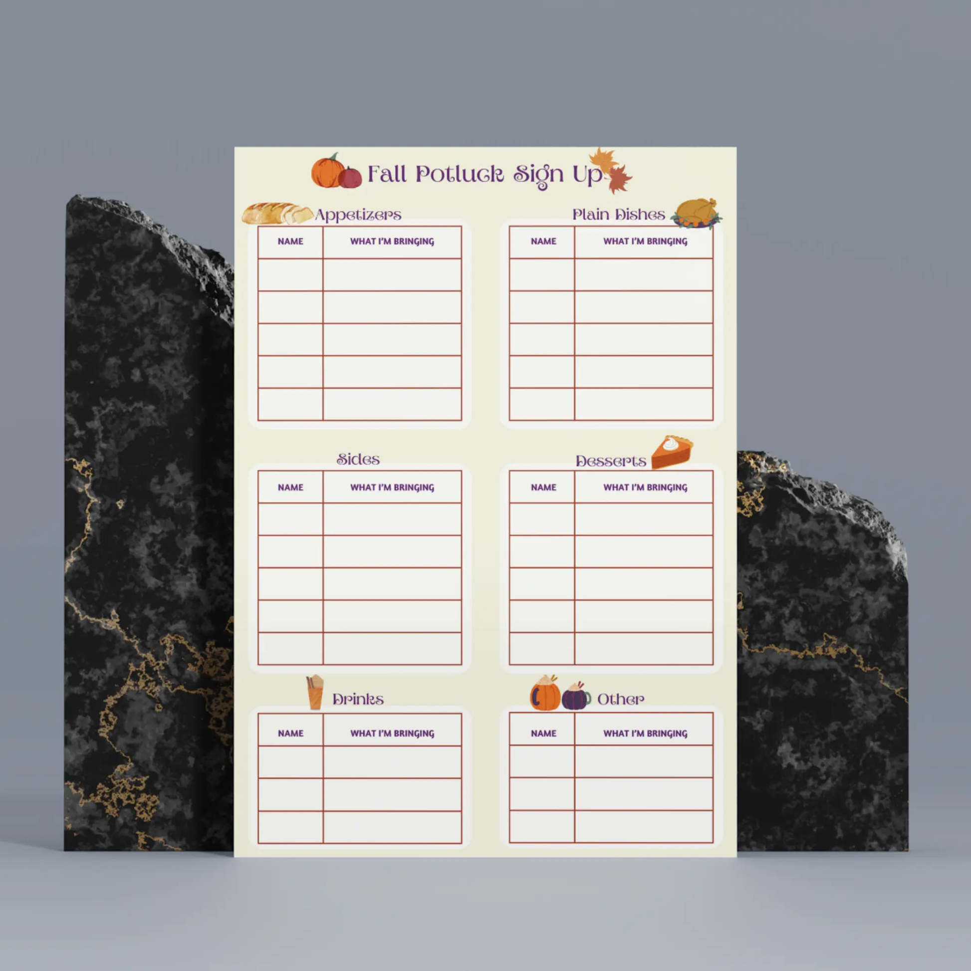 Fall Potluck Sign Up Sheet Template - CreativeRino