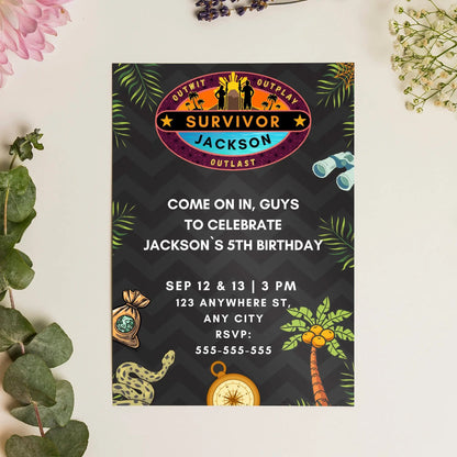 Explorer Adventure Survivor Birthday Invitation Template CreativeRino