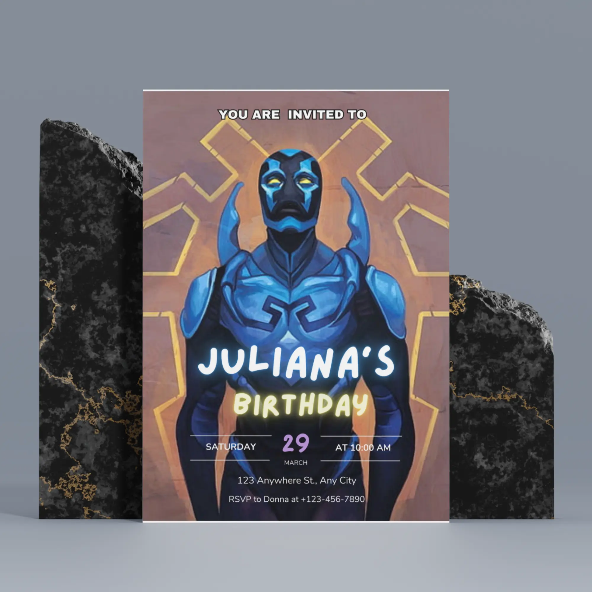 Blue Beetle Birthday Invitation Template - CreativeRino