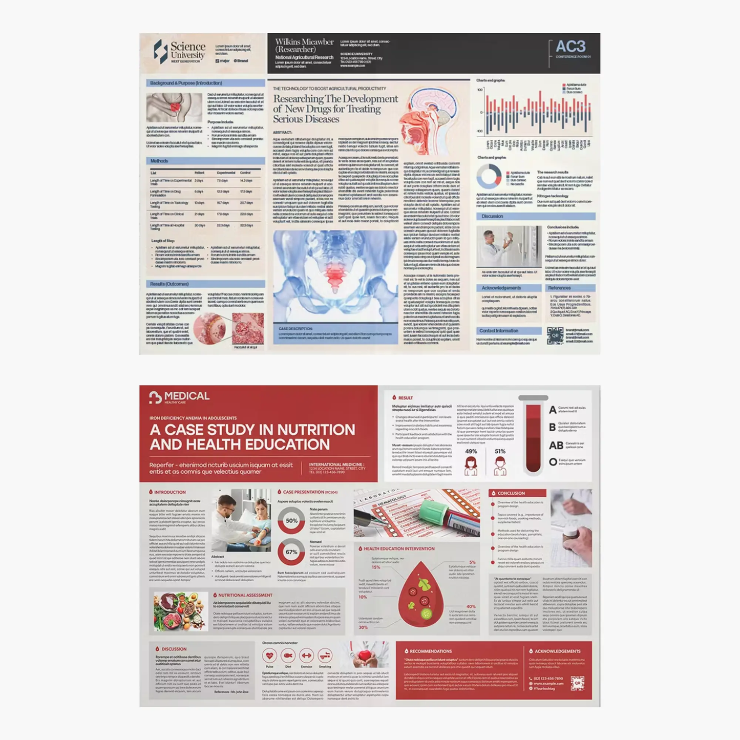 10 Research Poster Template Bundle | Academic Scientific Medical Research Case Study Poster Templates | Adobe Indesign CreativeRino