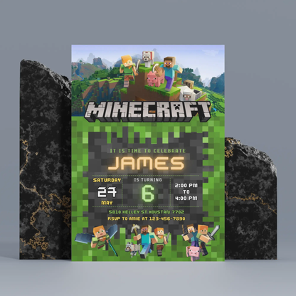 Minecraft Birthday Invitation Template - CreativeRino
