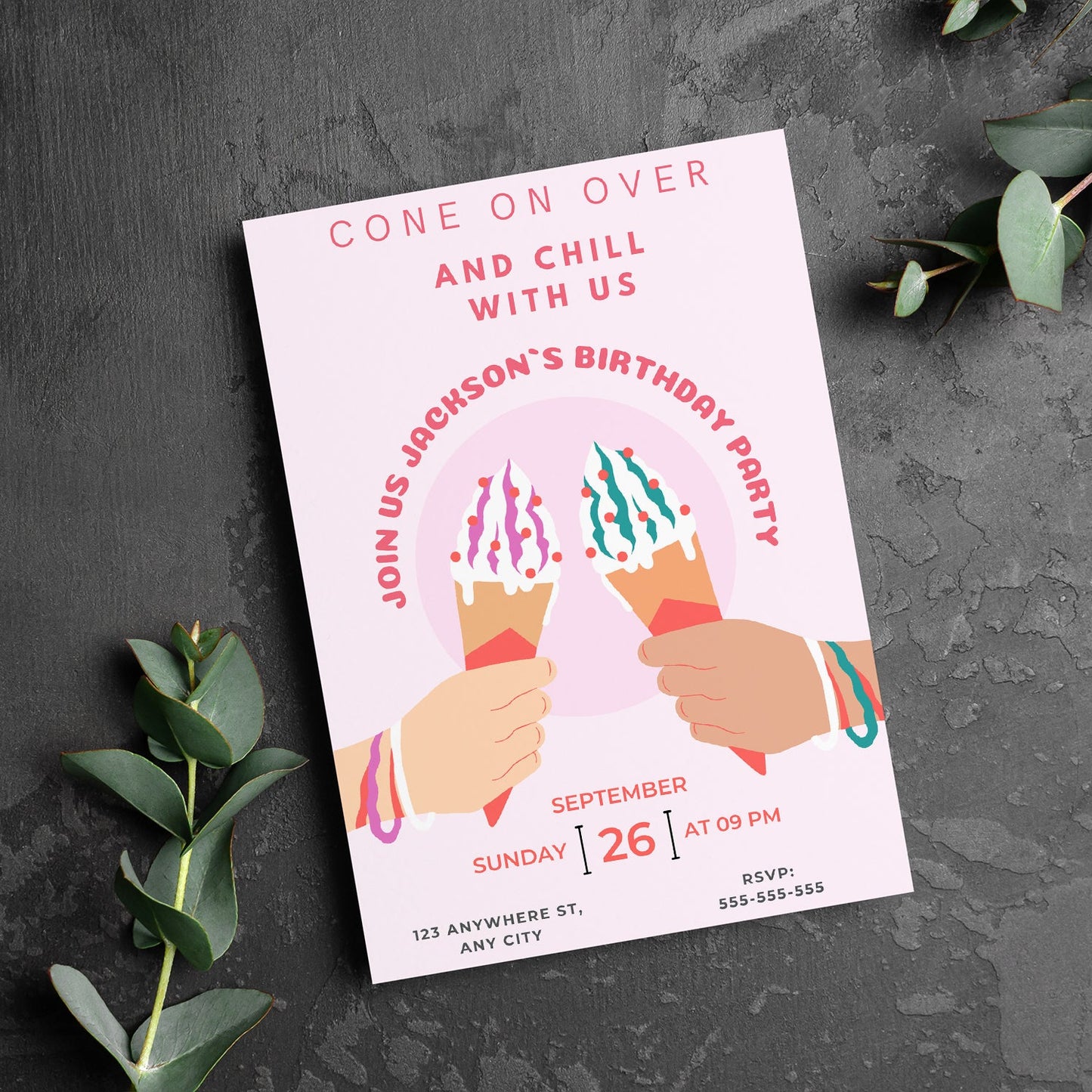 Snow Cone Birthday Party Invitation | Snow Cone Invite Canva Template CreativeRino