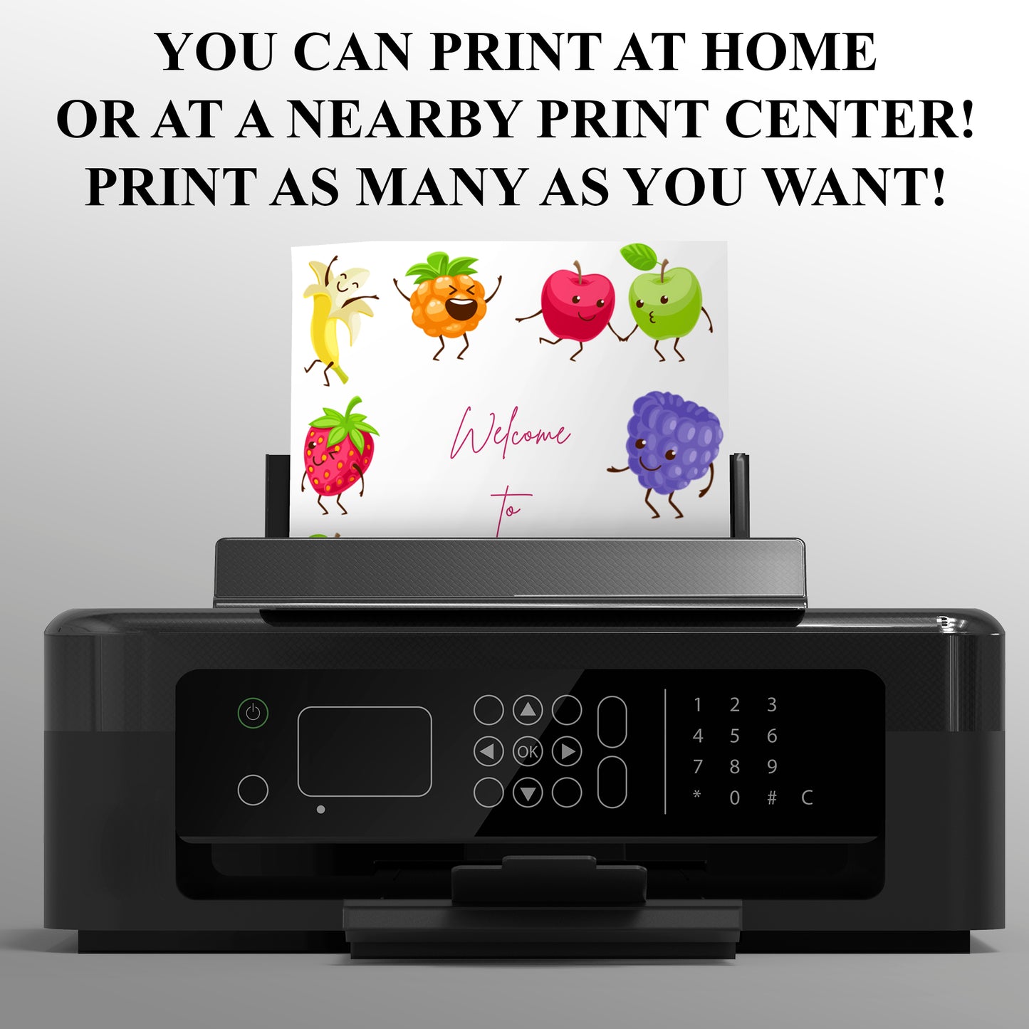 Hey Bear Dancing Fruit Birthday Welcome Sign Template - CreativeRino