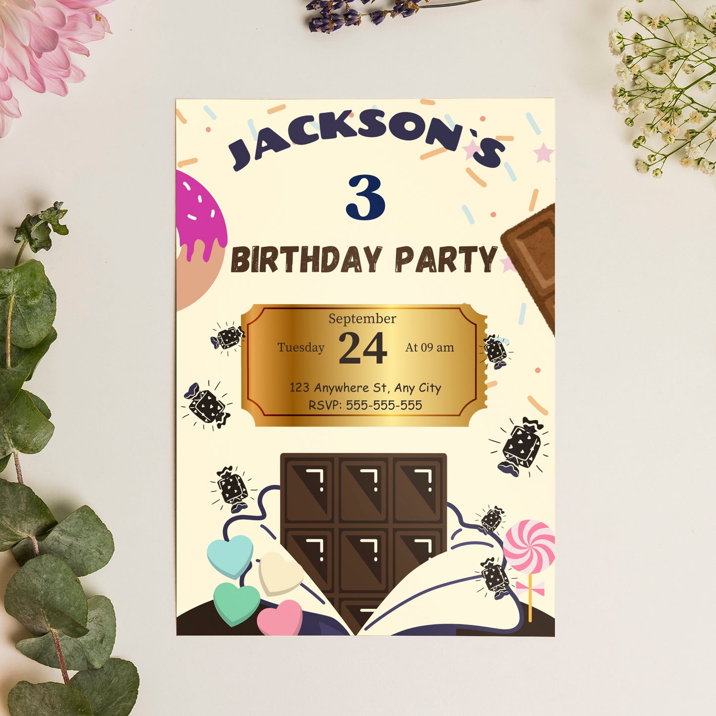 Chocolate Factory Golden Ticket Birthday Invitation Template