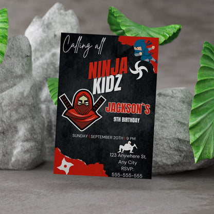 Ninja Kidz Birthday Invitation Template - CreativeRino