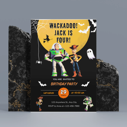 Toy Story Halloween Birthday Party Invitation Template | Woody & Buzz Lightyear Invite - CreativeRino