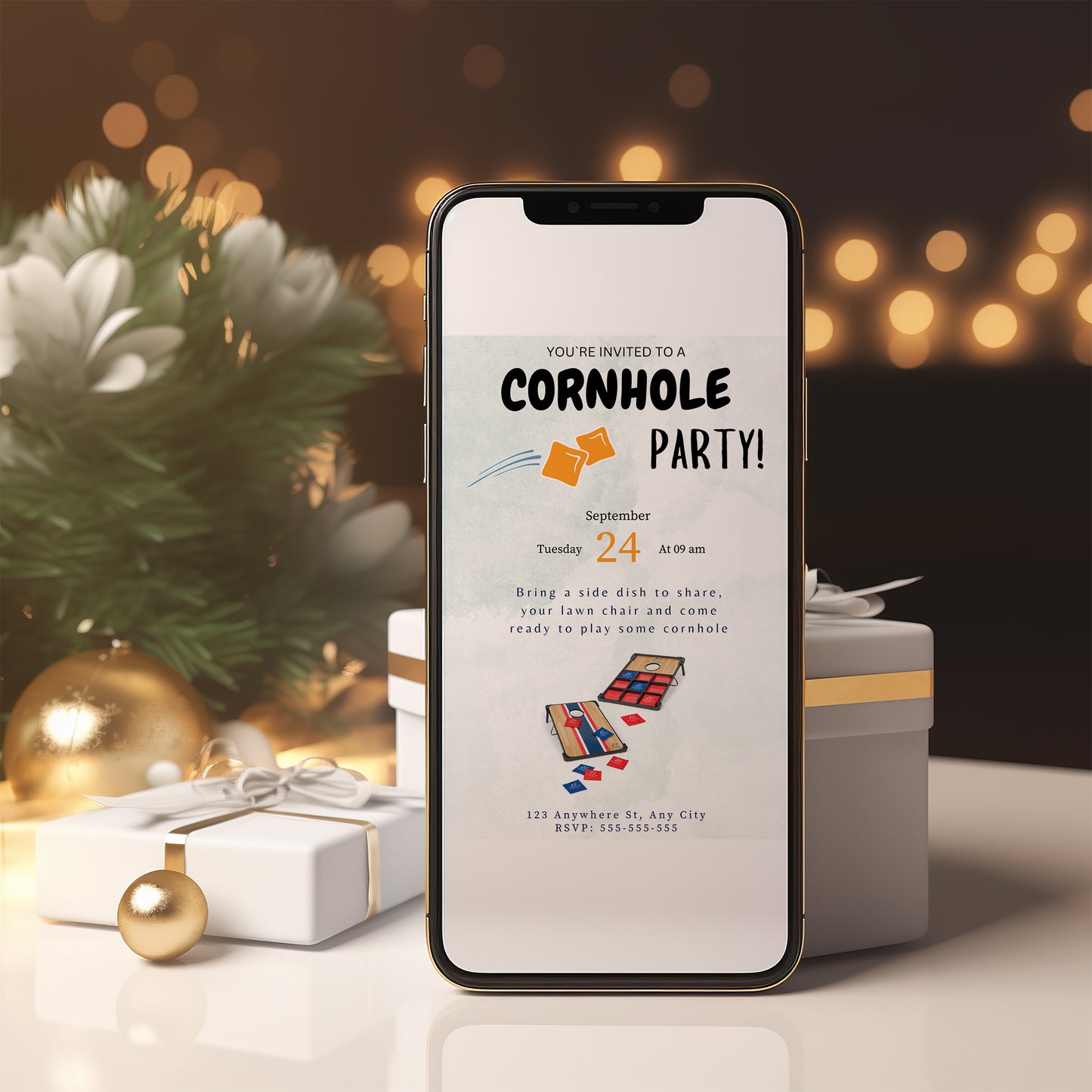 Cornhole Birthday Party Invitation Template - CreativeRino