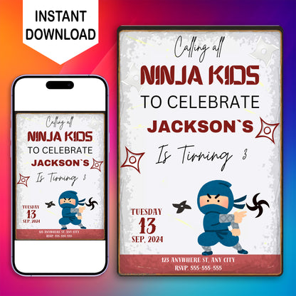 Ninja Kidz Birthday Invitation Template - CreativeRino