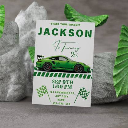 Porsche Sport Race Car Birthday Invitation Template - CreativeRino