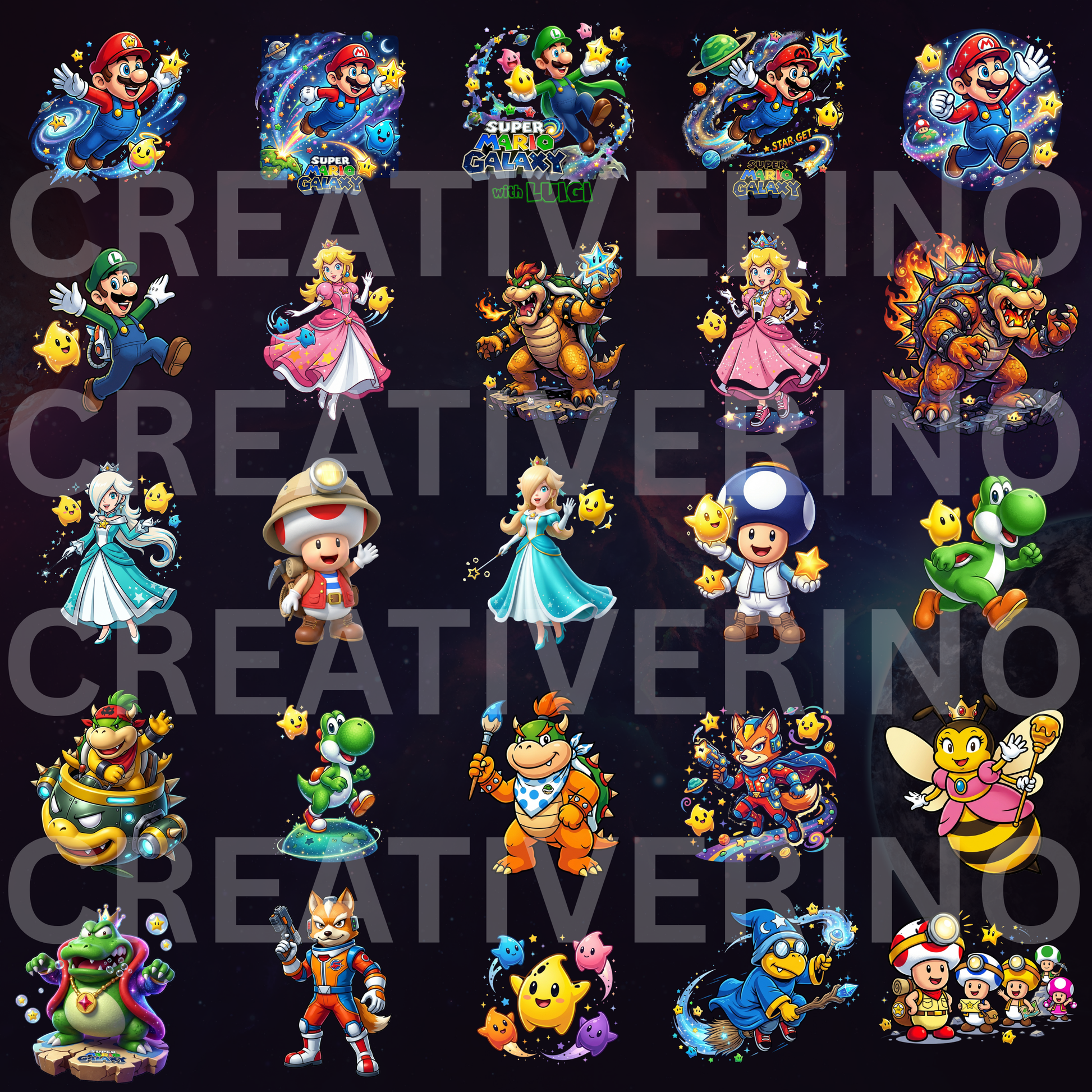 Super Mario Galaxy Movie PNG Bundle | Mario Characters Clipart CreativeRino