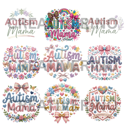 Autism Mama PNG | Autism Awareness | Superhero Cartoon Aesthetic Retro Groovy 70s-style Coquette Faux Yarn Preppy Puzzle Trendy Designs CreativeRino