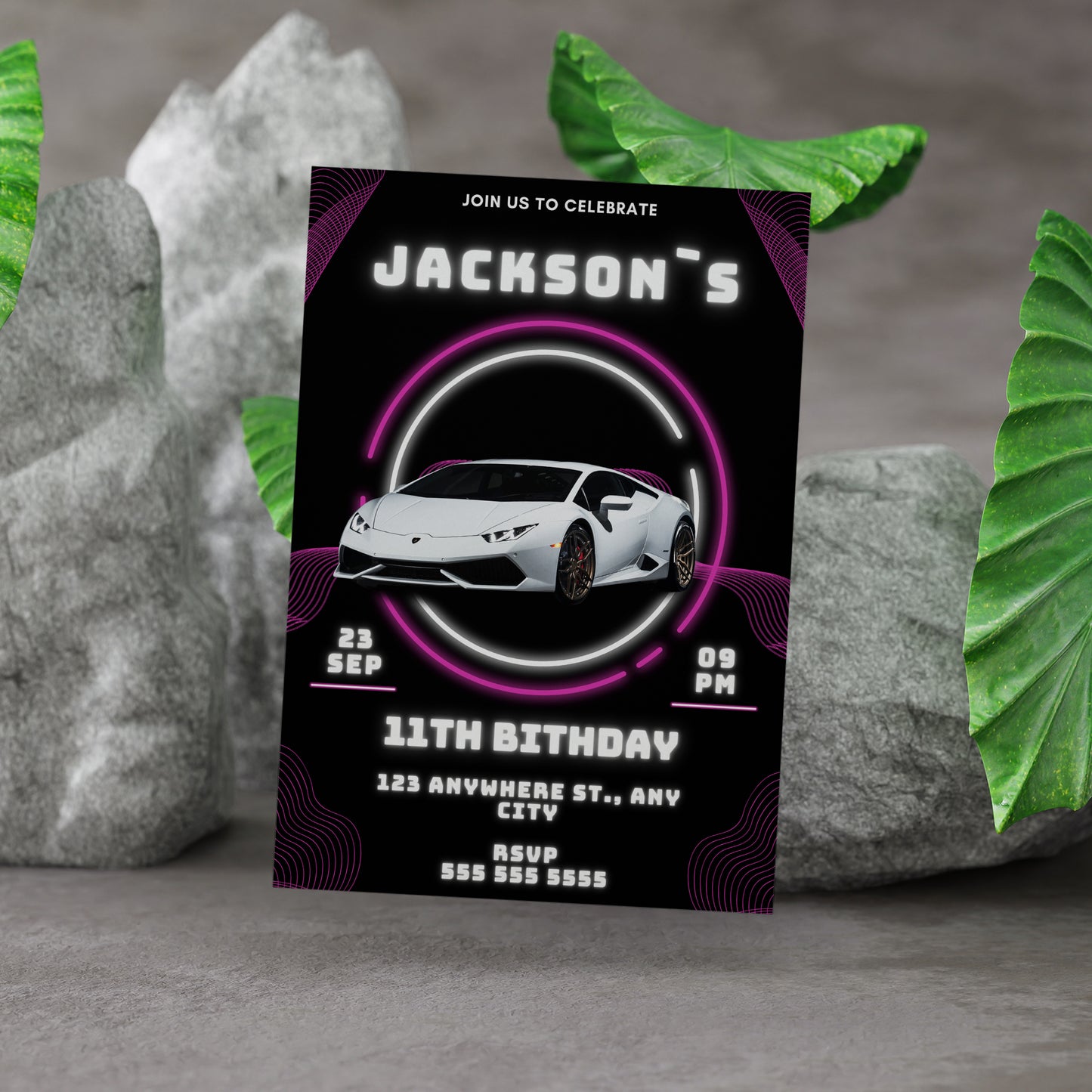 Lamborghini Sport Race Car Birthday Invitation Template - CreativeRino