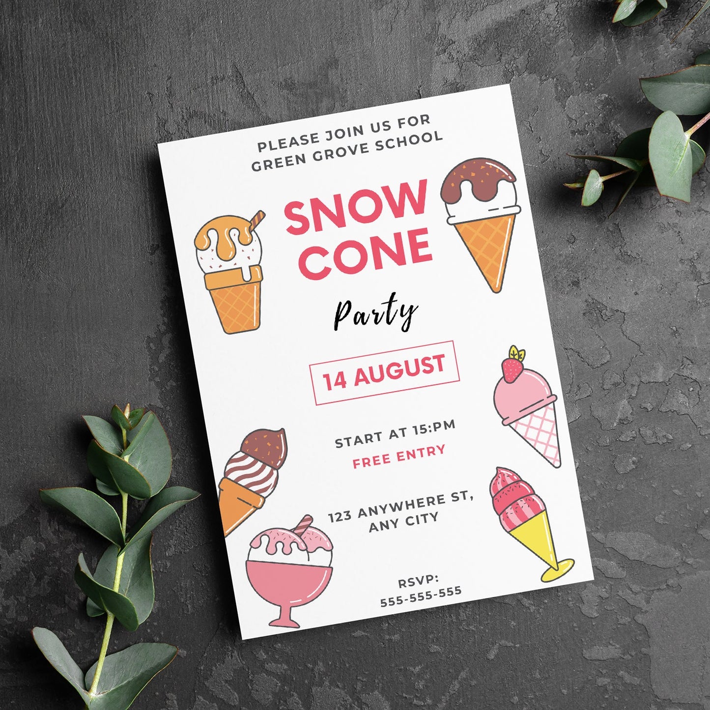 Snow Cone Party Invitation | Snow Cone Birthday Invite Canva Template CreativeRino