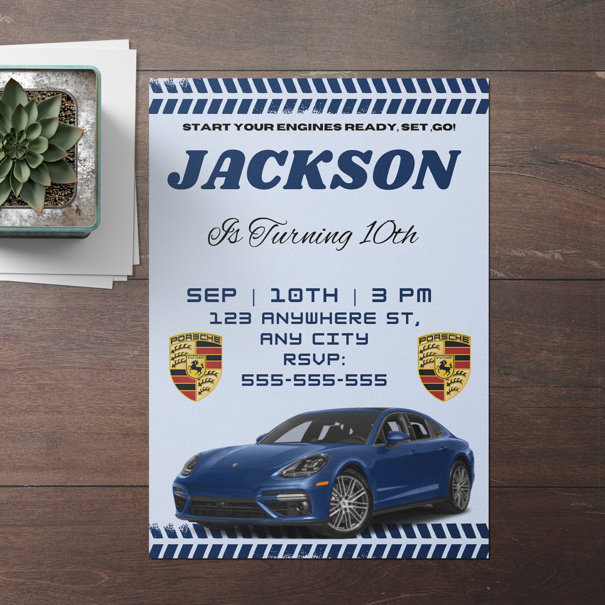 Porsche Sport Race Car Birthday Invitation Template - CreativeRino