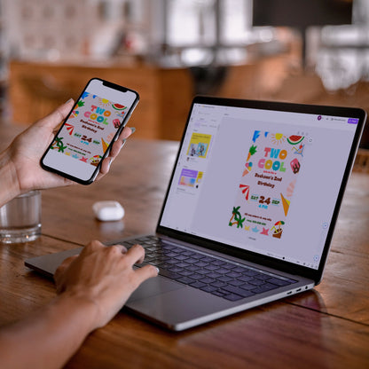 Two Cool Birthday Party Invitation | Two Cool Summer Invite Canva Template CreativeRino