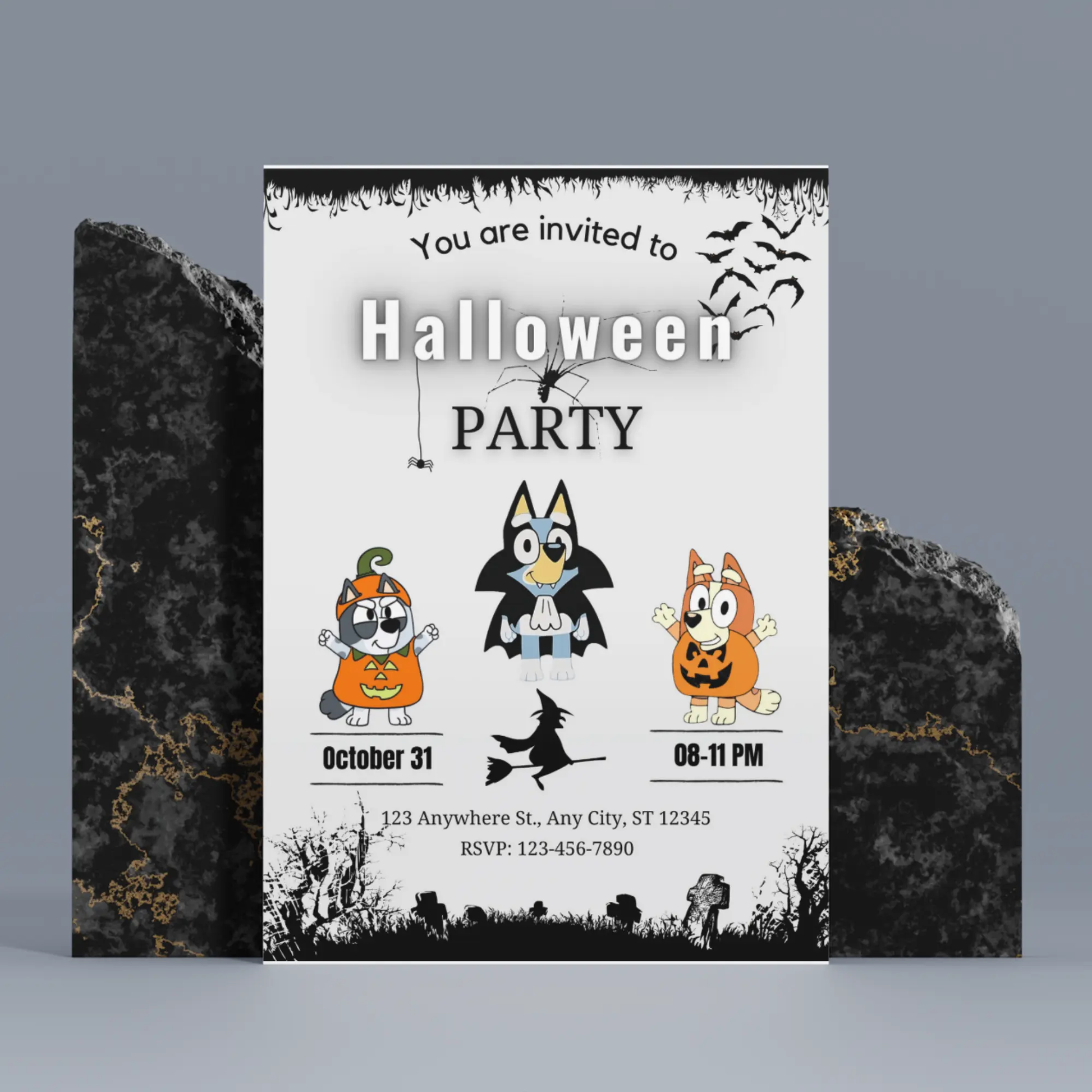 Bluey and Bingo Halloween Birthday Invitation Template - CreativeRino