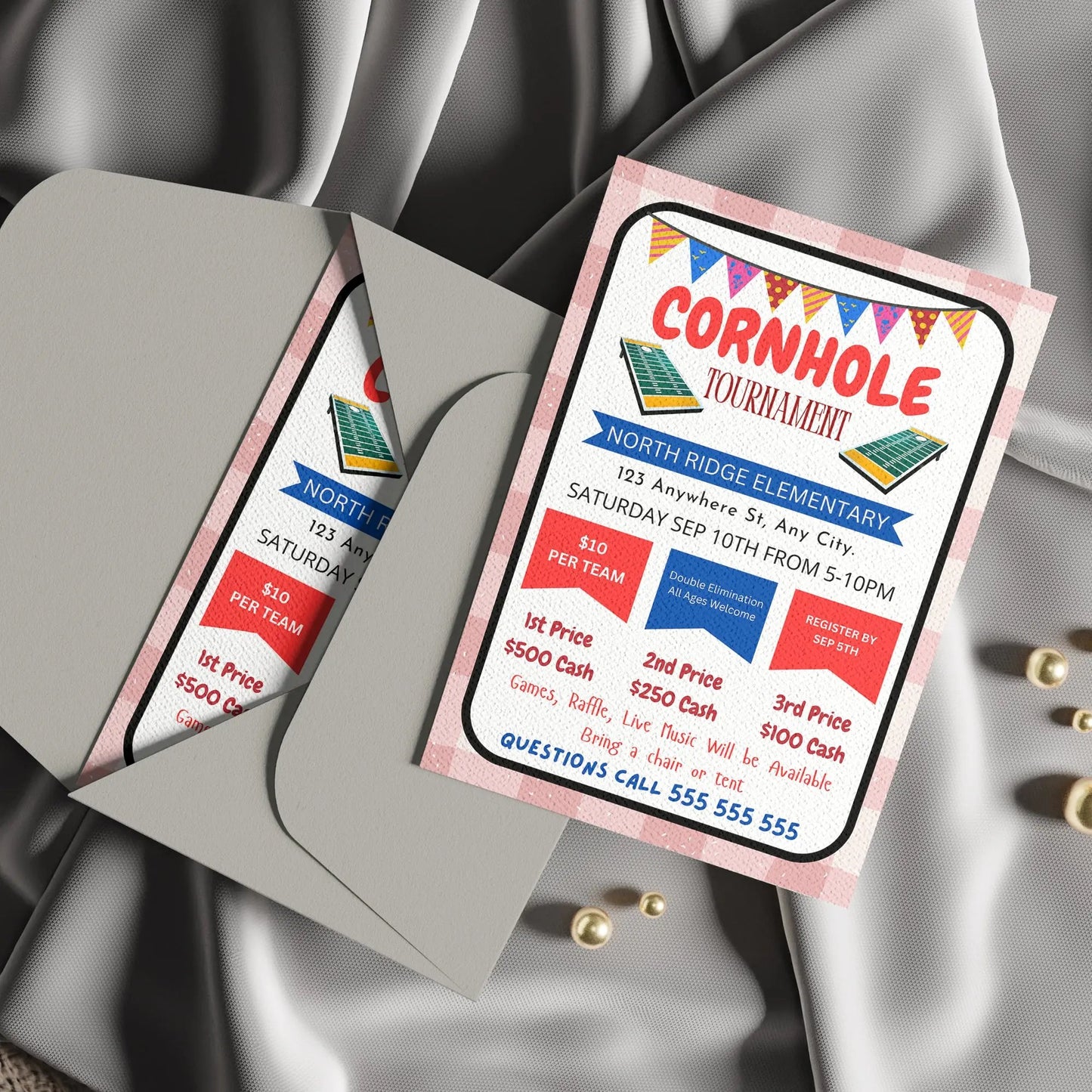 Corn Hole Tournament Flyer Template | Cornhole Tournament Fundraiser Flyer CreativeRino