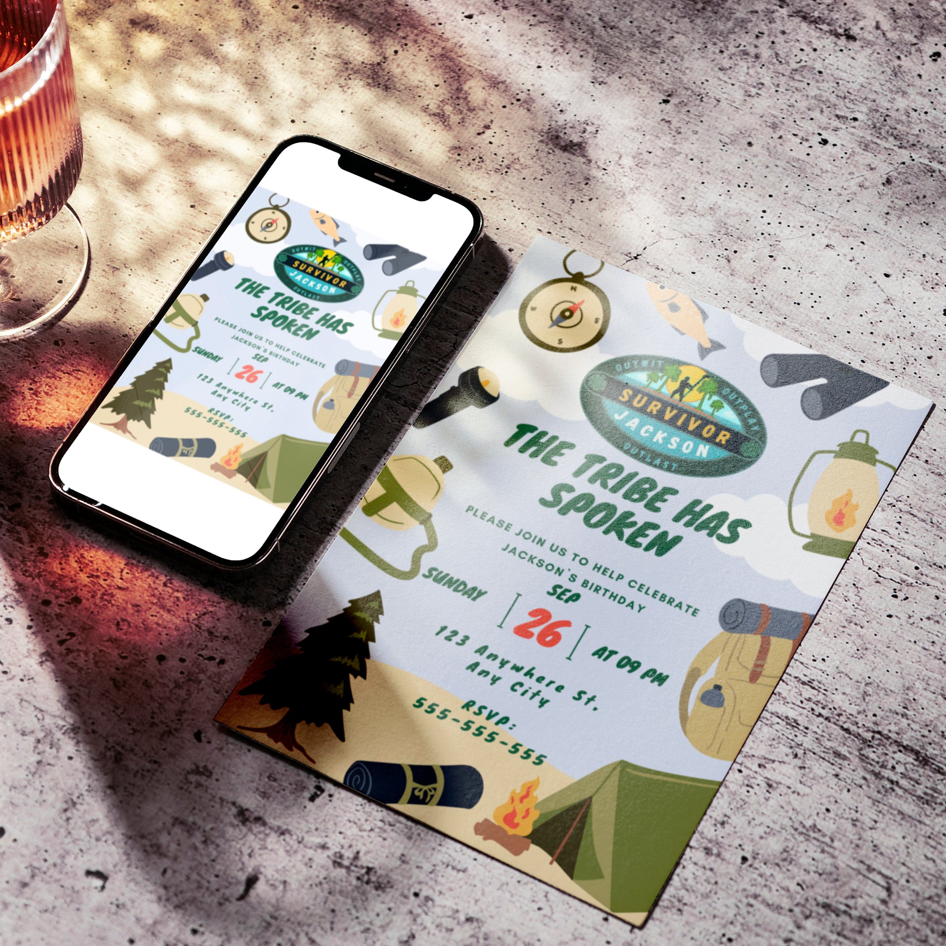Explorer Adventure Survivor Birthday Invitation Template - CreativeRino