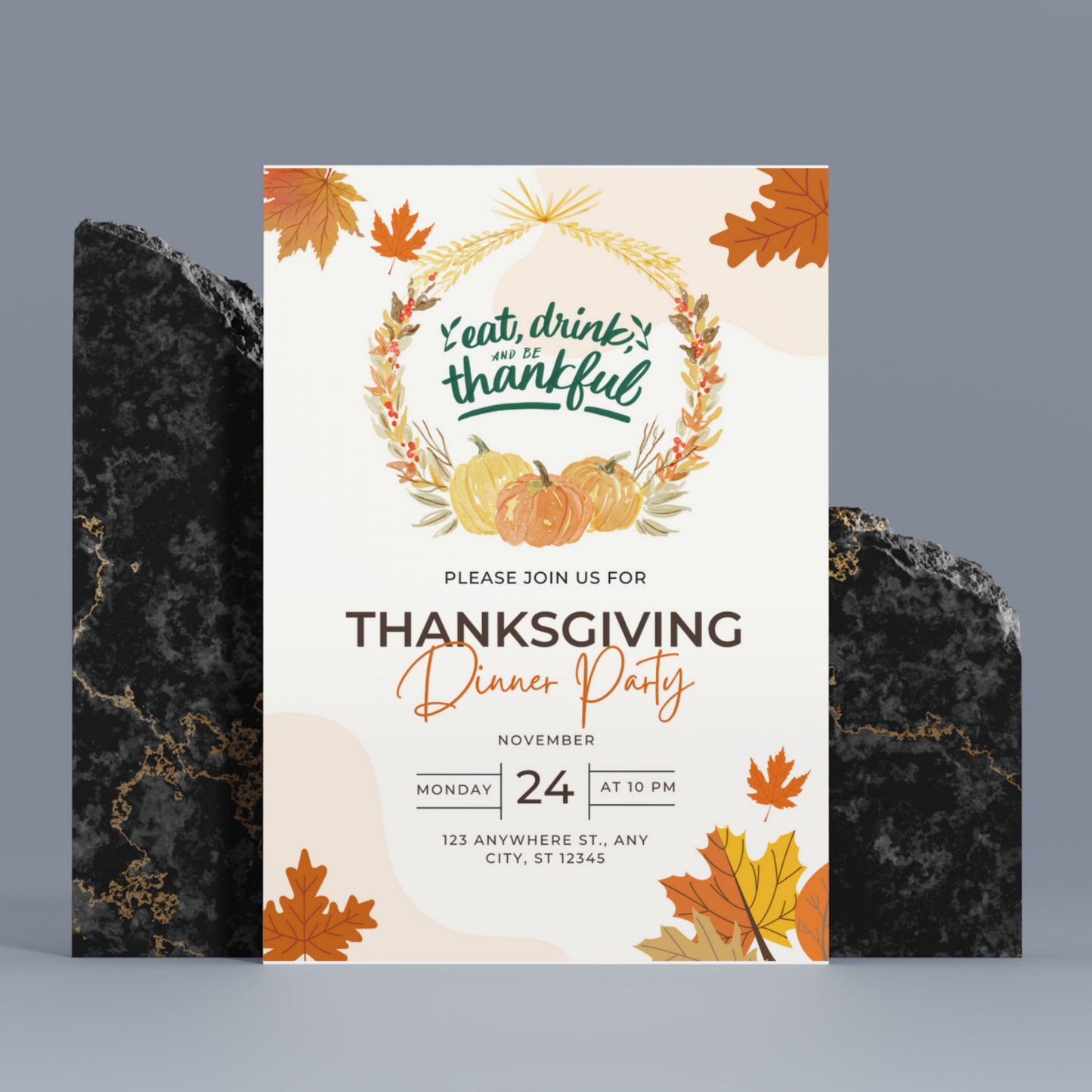 Eat drink and be thankful Thanksgiving Dinner Party Invitation Template