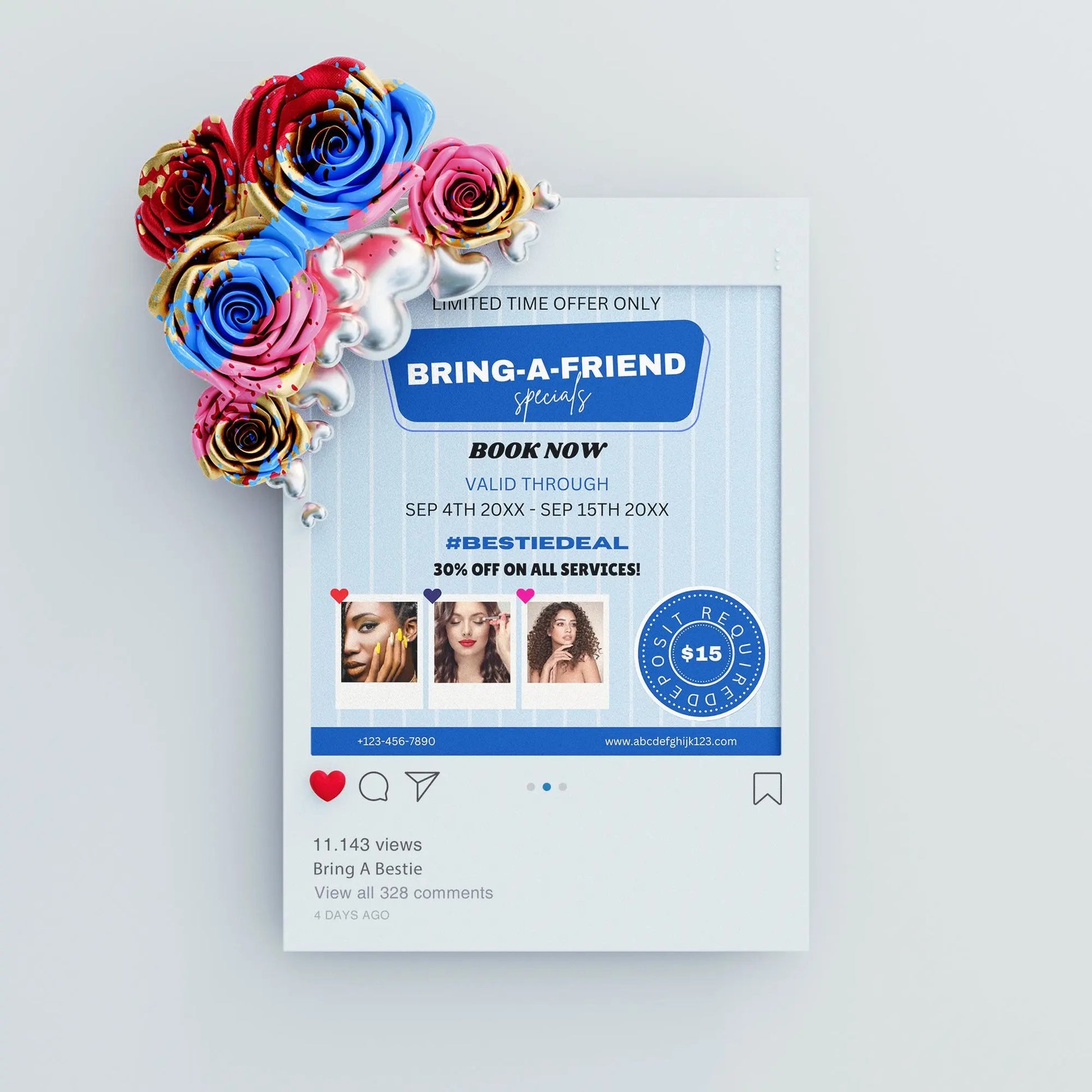 Bring A Bestie Special Flyer Template | Bring A Friend Social Media Flyer CreativeRino