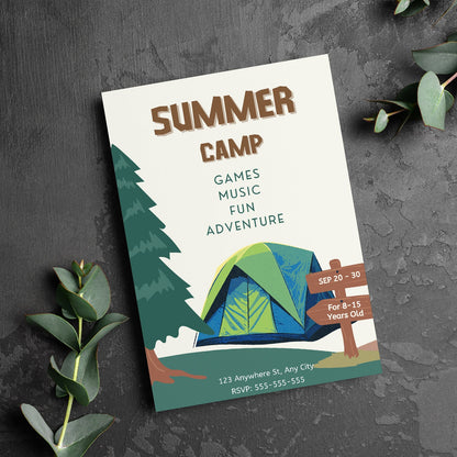 Camping Invite | Summer Camp Bachelorette Invitation Canva Template CreativeRino