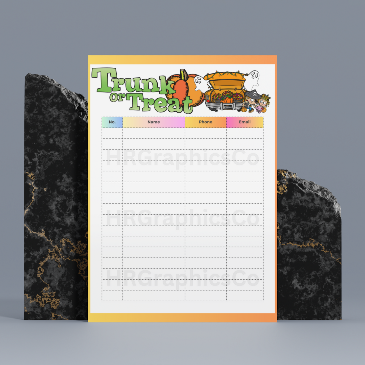 Trunk or Treat Halloween Sign Up Sheet Template