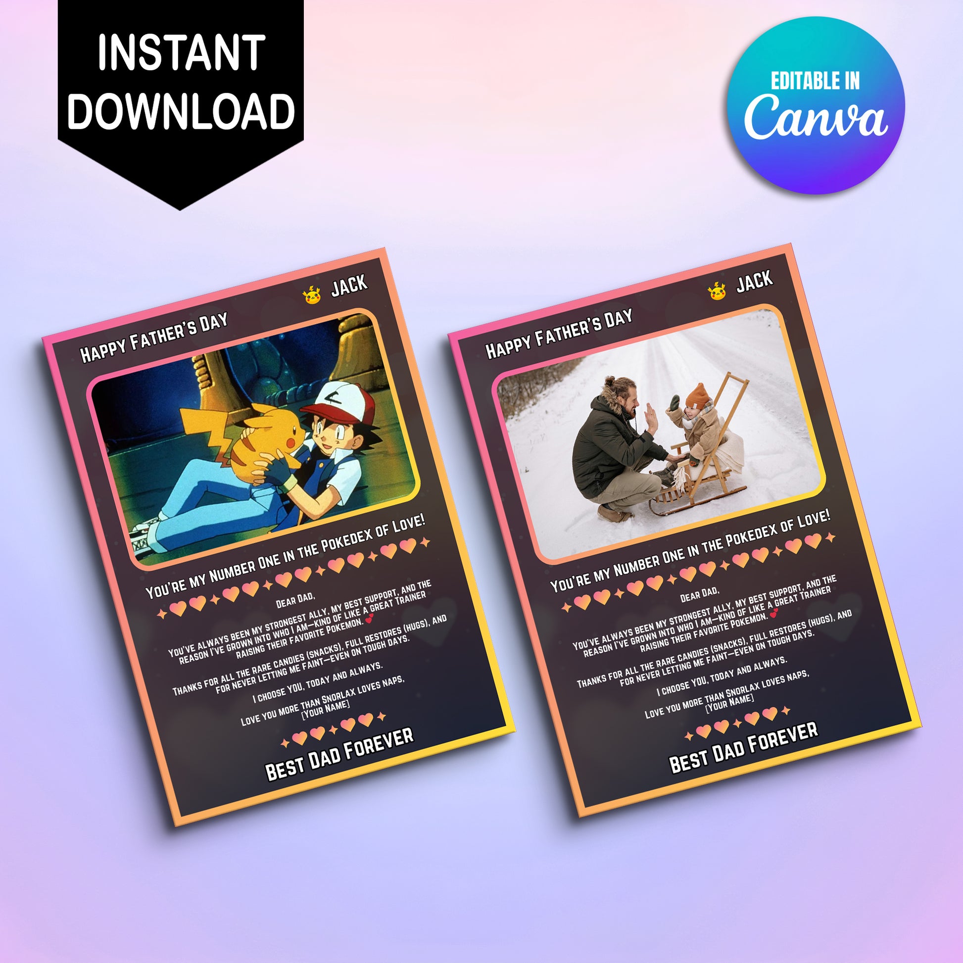 Pokemon Fathers Day Card, Editable Pokepet Custom Gift for Dad, Printable Father's Day Gifts Custom Pokemon Card, Pokemon Presents Dad Gifts - CreativeRino