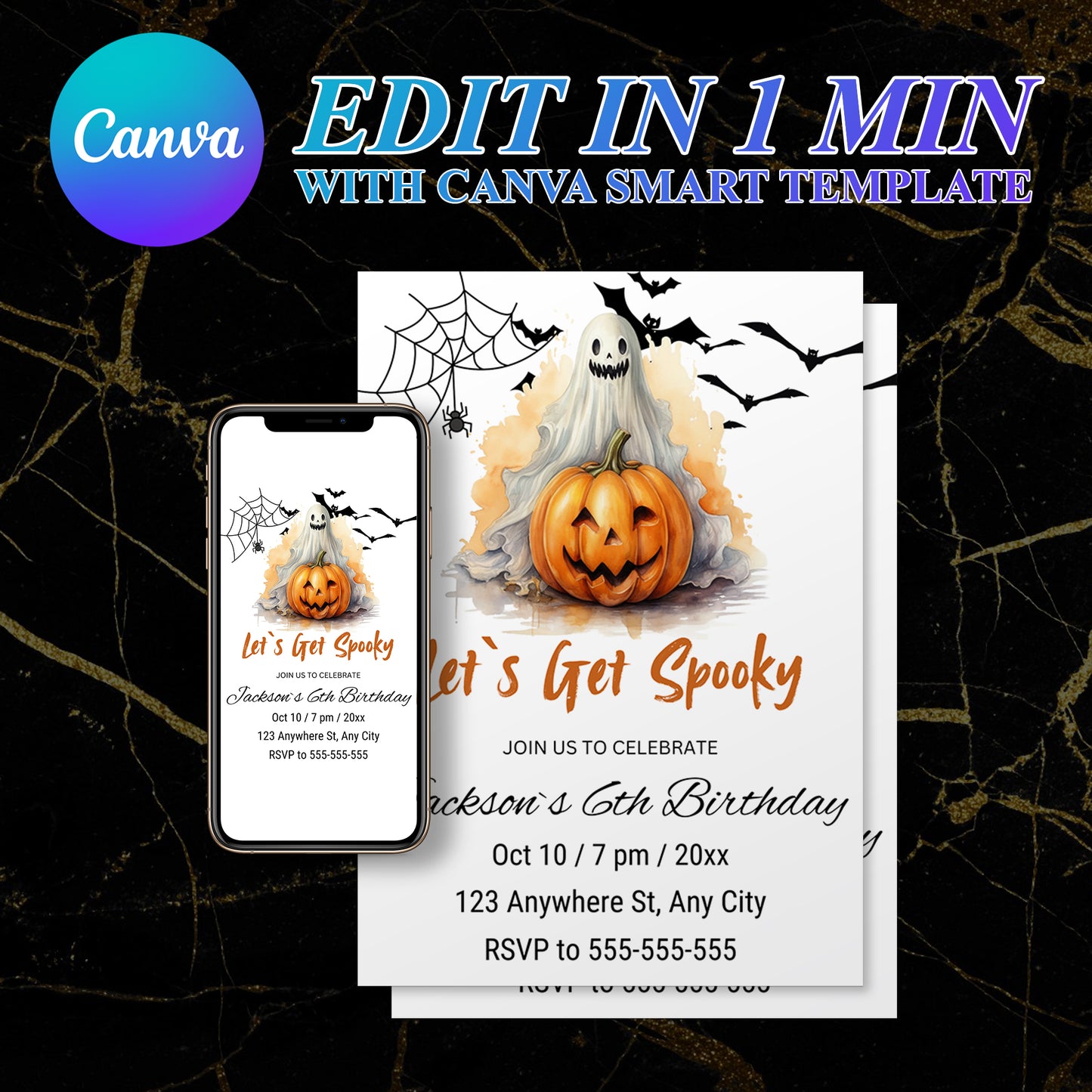 Lets Get Spooky Halloween Invitation Template