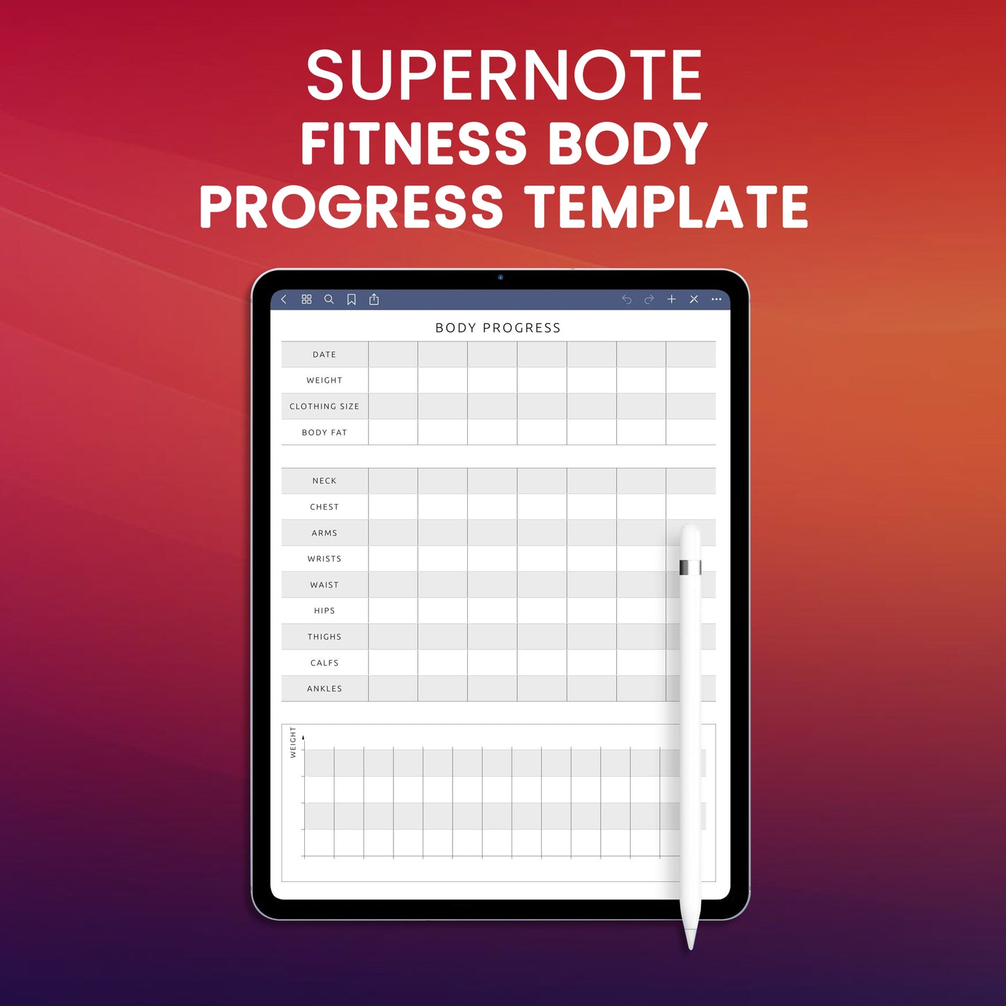 Supernote Fitness Body Progress Template Planner Template