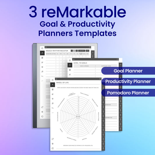 3 reMarkable 2 Goal & Productivity Planners Template Bundle