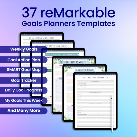 37 reMarkable 2 Goal Planners Template Bundle