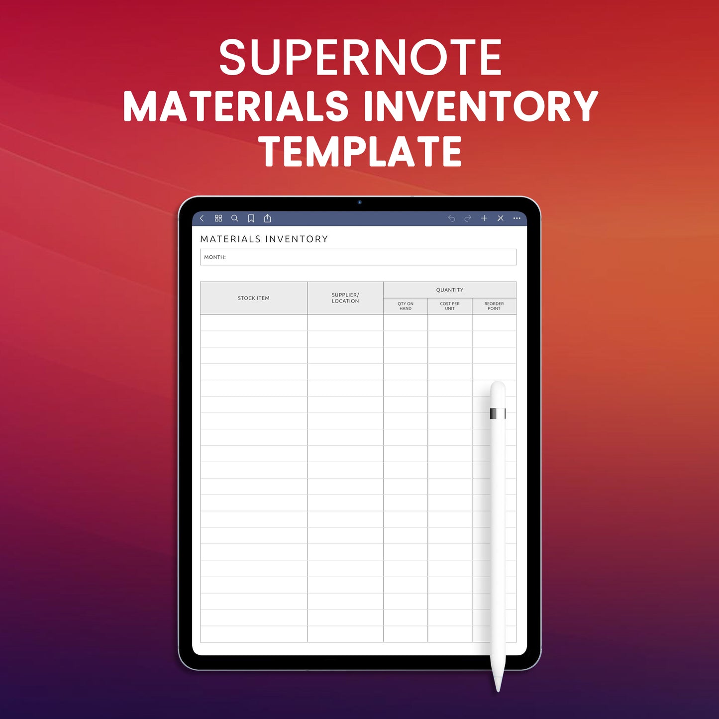 Supernote Materials Inventory Template Planner Template