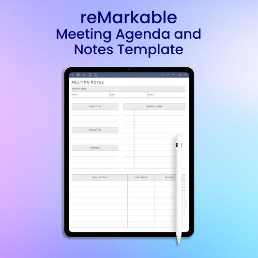 reMarkable 2 Meeting Agenda and Notes Template Planner Template