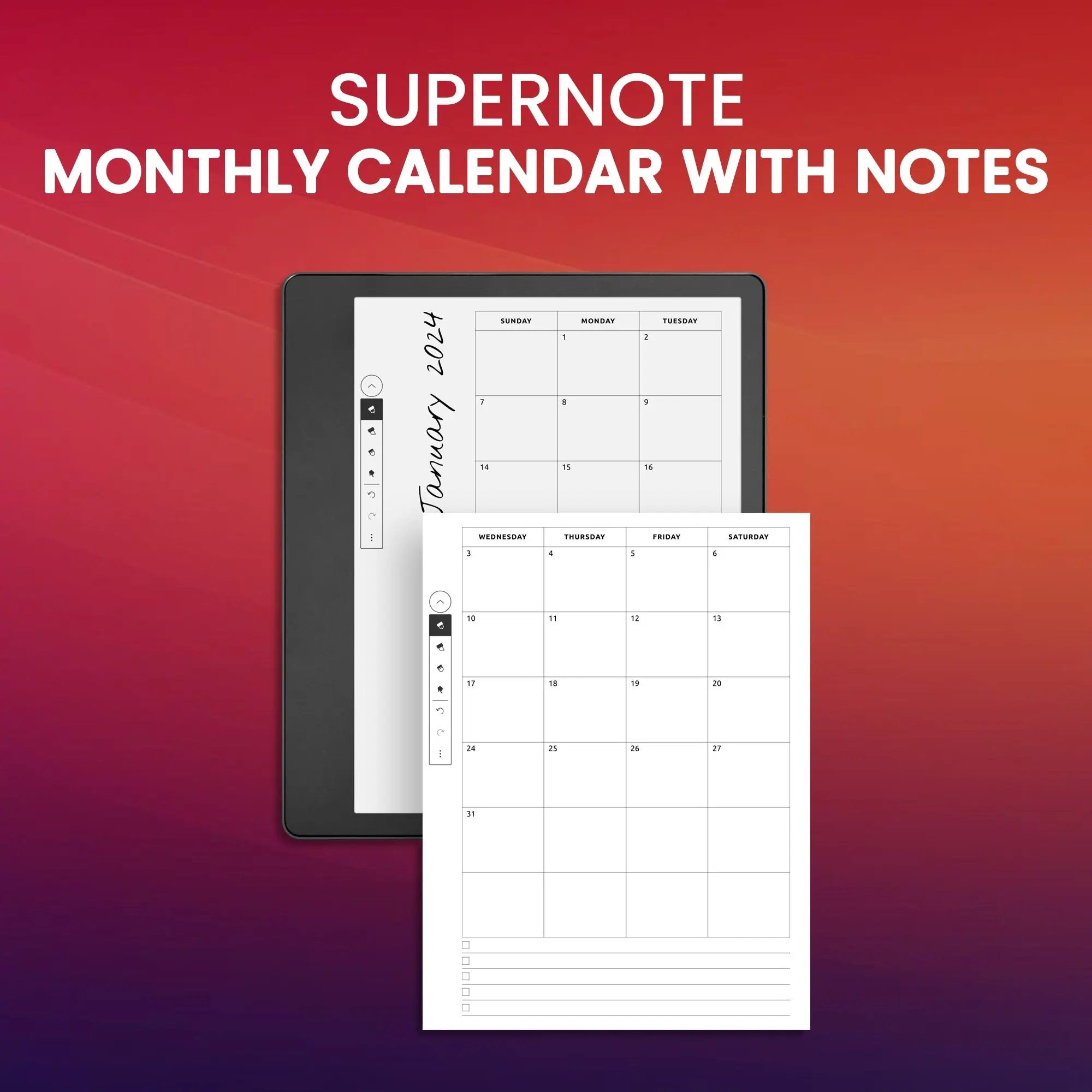 Supernote Monthly Calendar With Notes Planner Template – CreativeRino