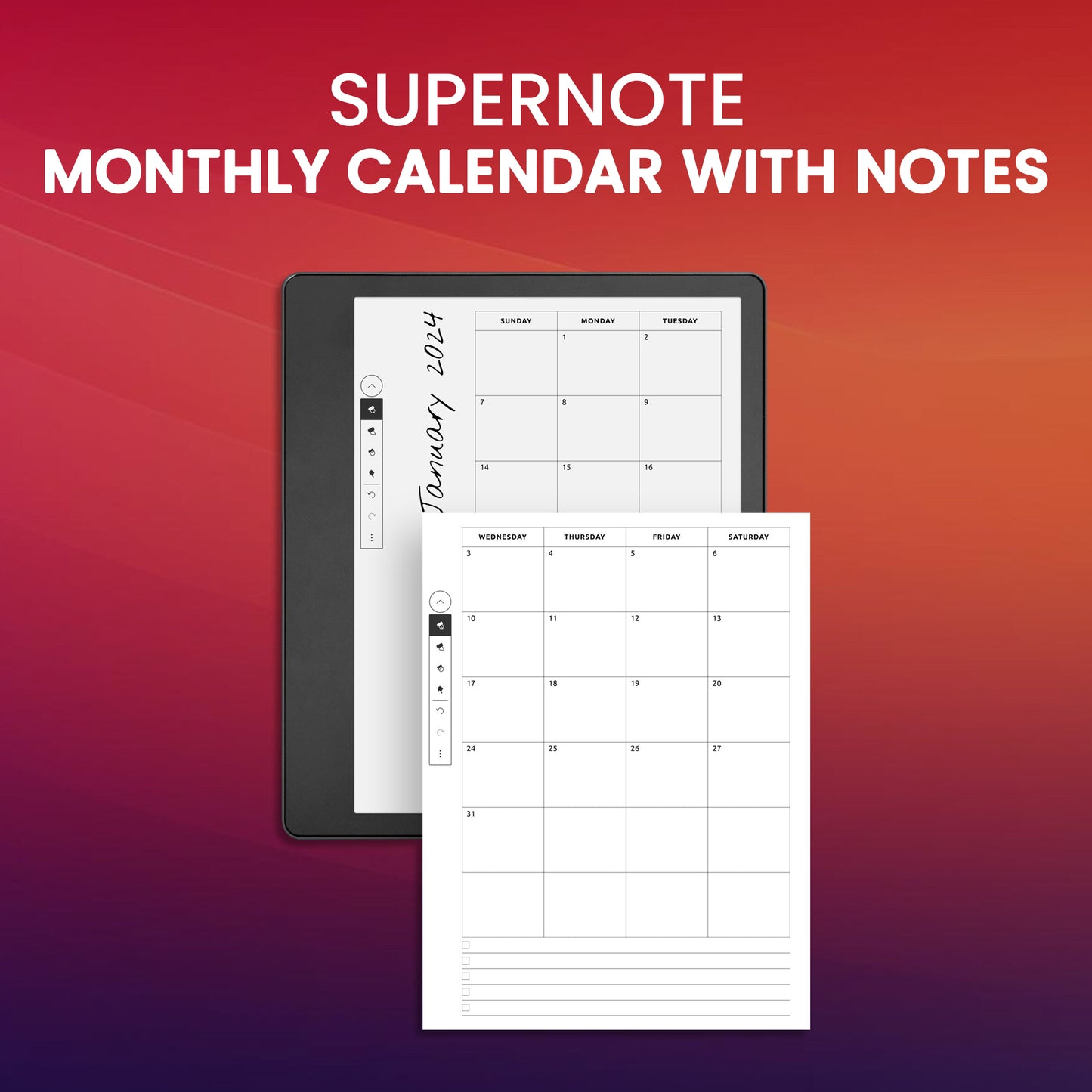 Supernote Monthly Calendar With Notes Planner Template