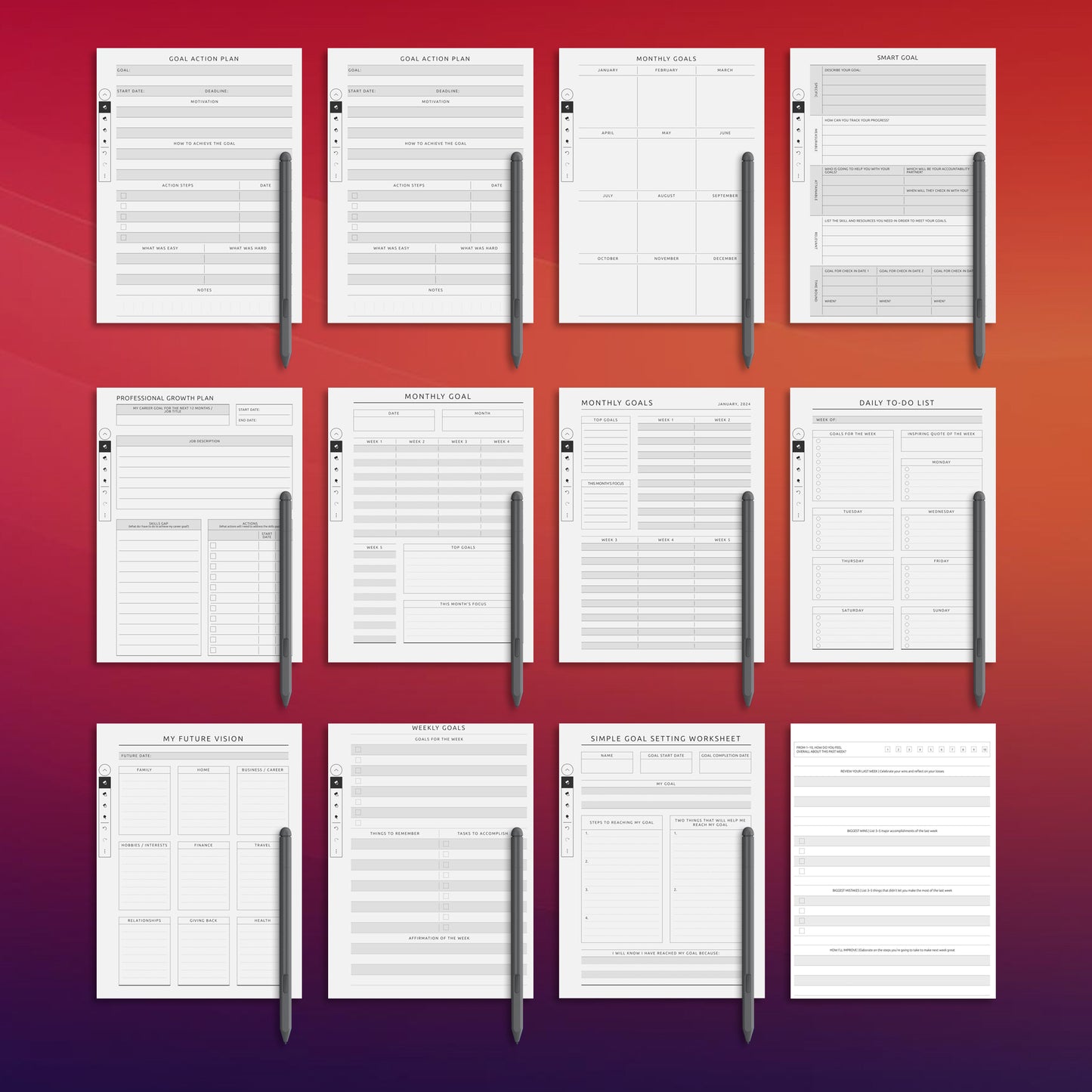 12 Supernote Goal Templates Planner Template Bundle