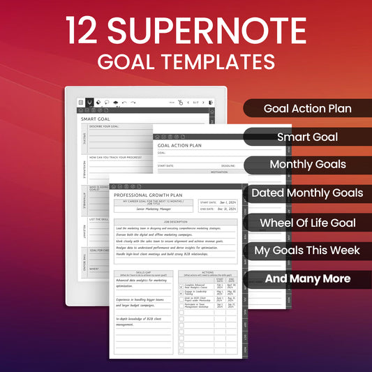 12 Supernote Goal Templates Planner Template Bundle