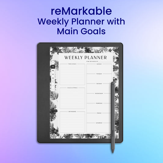 reMarkable 2 Weekly Planner with Main Goals Planner Template