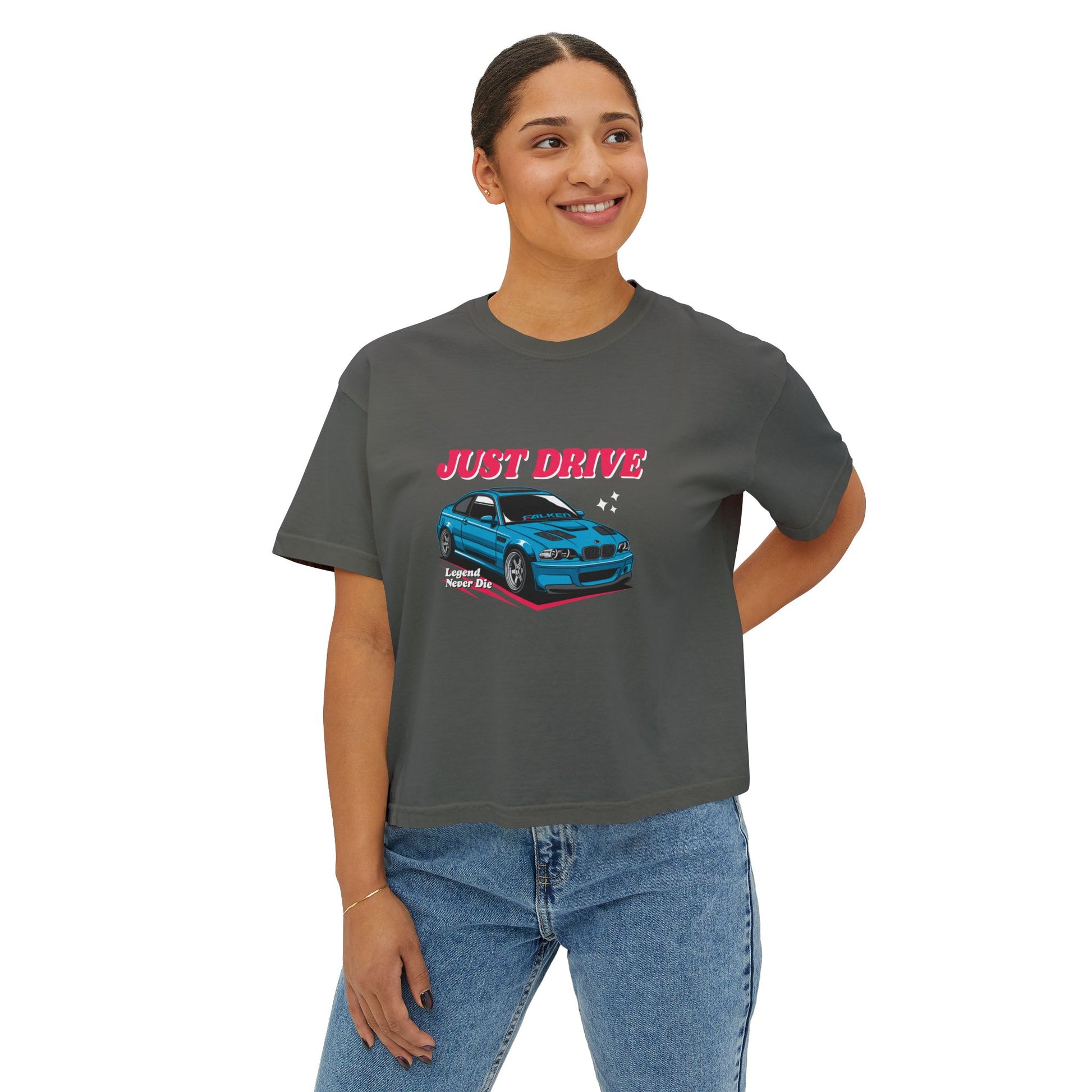 Just Drive Women's Boxy Tee - Casual Car Lover T-shirt - CreativeRino