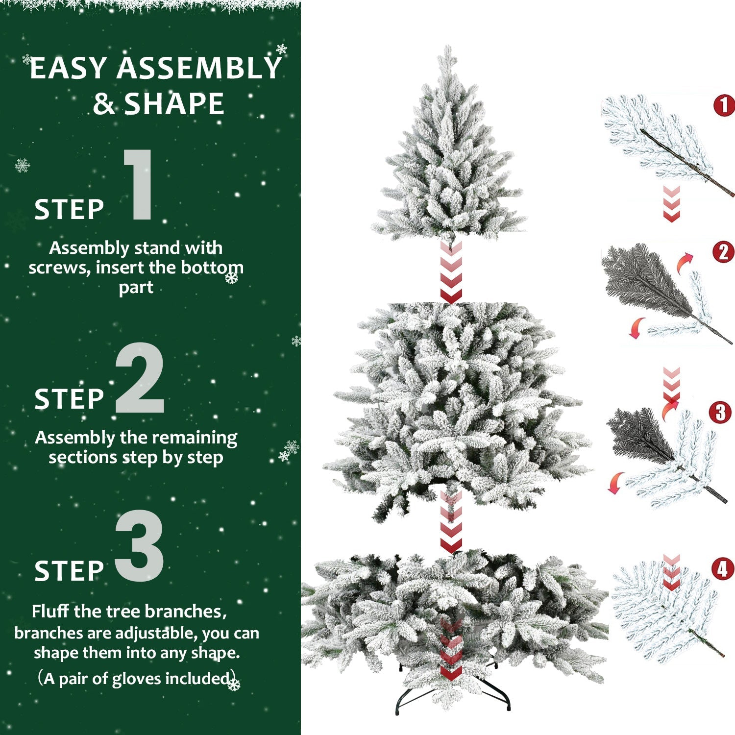 5FT Snow Flocked Artificial Christmas Tree | Realistic PE & PVC Blend for Cozy Decor eprolo