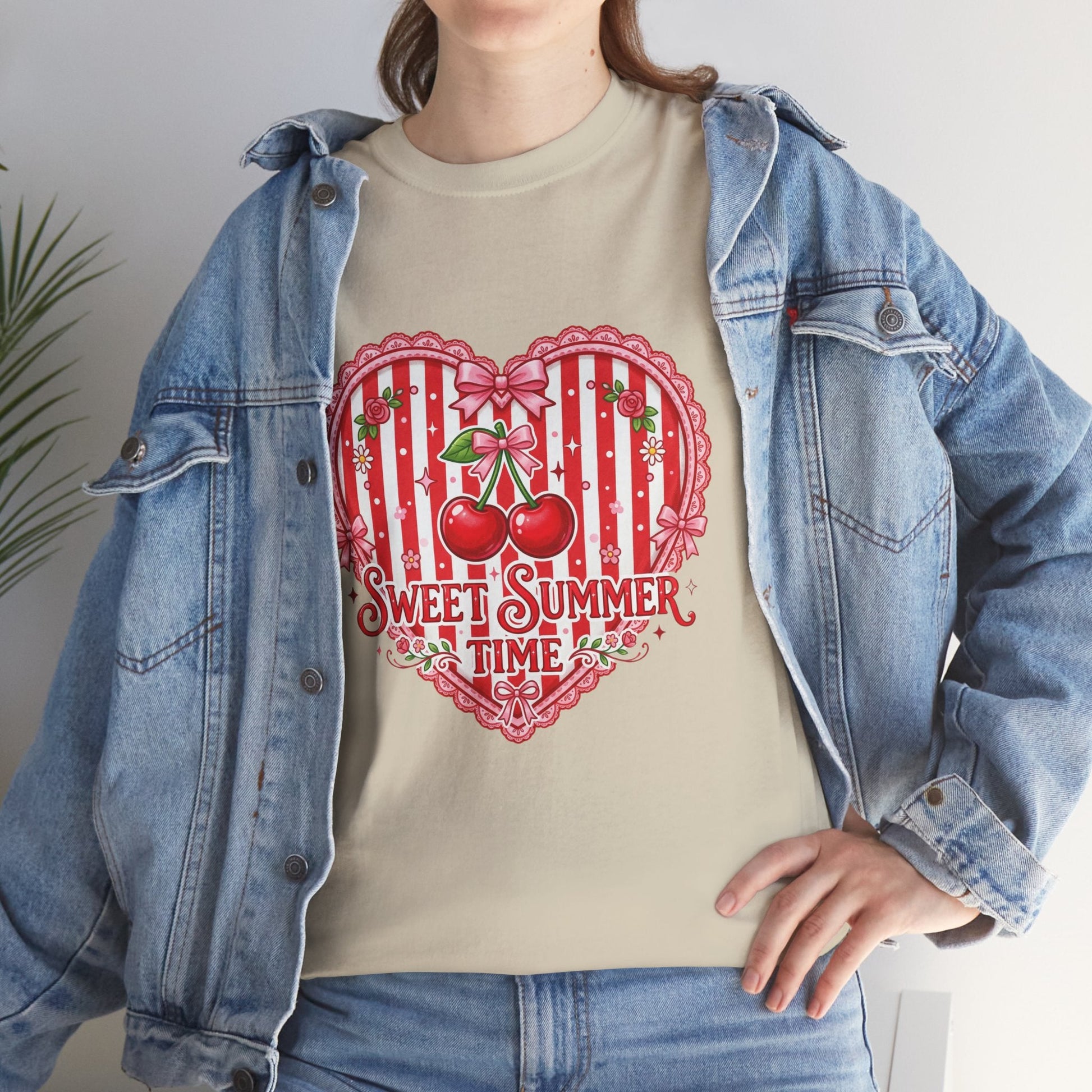 Sweet Summer Time Cherry Heart T-Shirt Printify