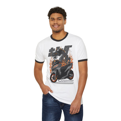 Retro Scooter Dragon Graphic Unisex Cotton Ringer T-Shirt - CreativeRino