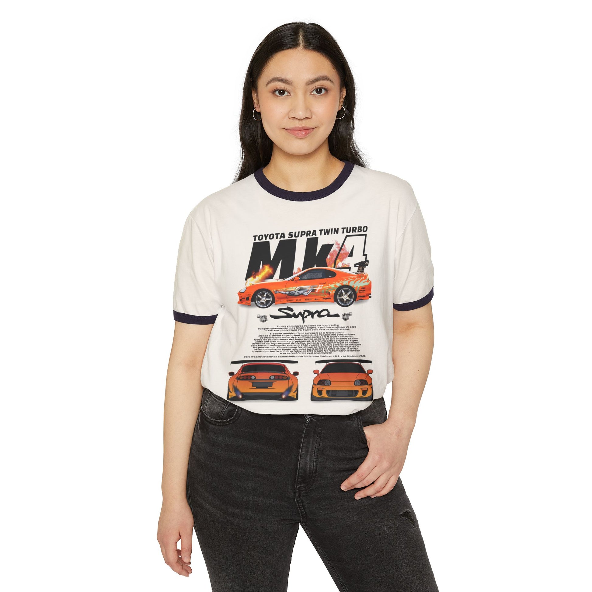 Unisex Cotton Ringer T-Shirt - Toyota Supra Twin Turbo Performance Tee - CreativeRino