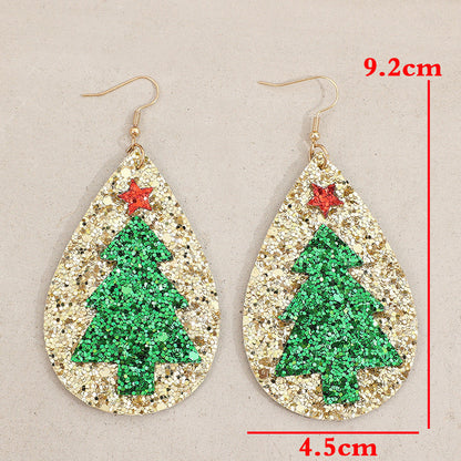 Lightweight PU Leather Christmas Tree Drop Earrings | Festive Holiday Jewelry eprolo