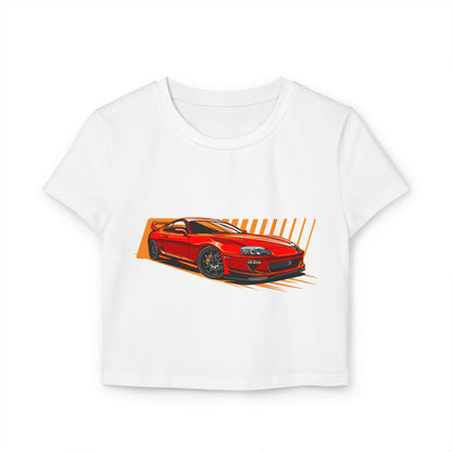 Women's Car Enthusiast Baby Tee - Sporty Red Racing Design - CreativeRino