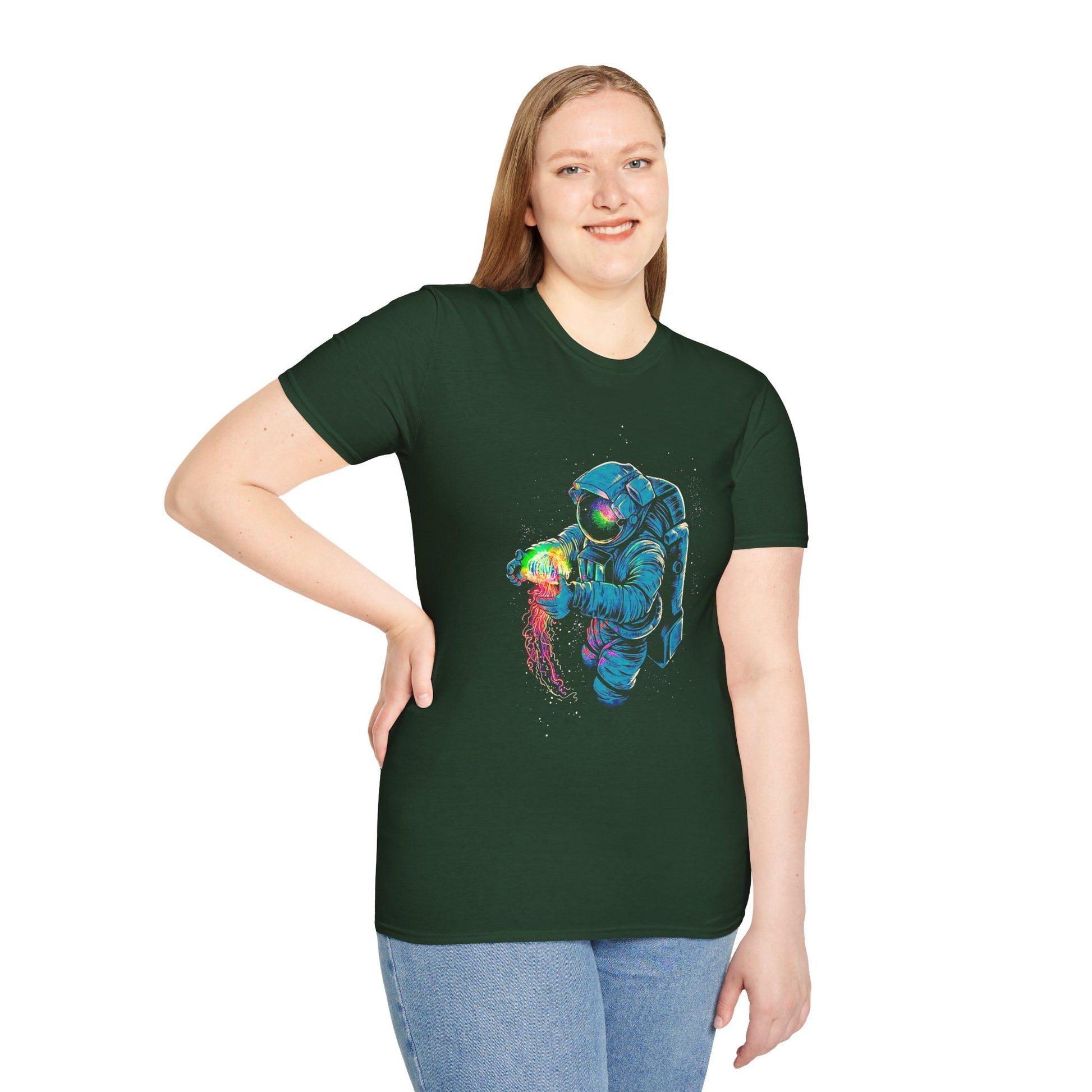 Astronaut with Jellyfish Graphic Tee - Unisex Softstyle T-Shirt - CreativeRino